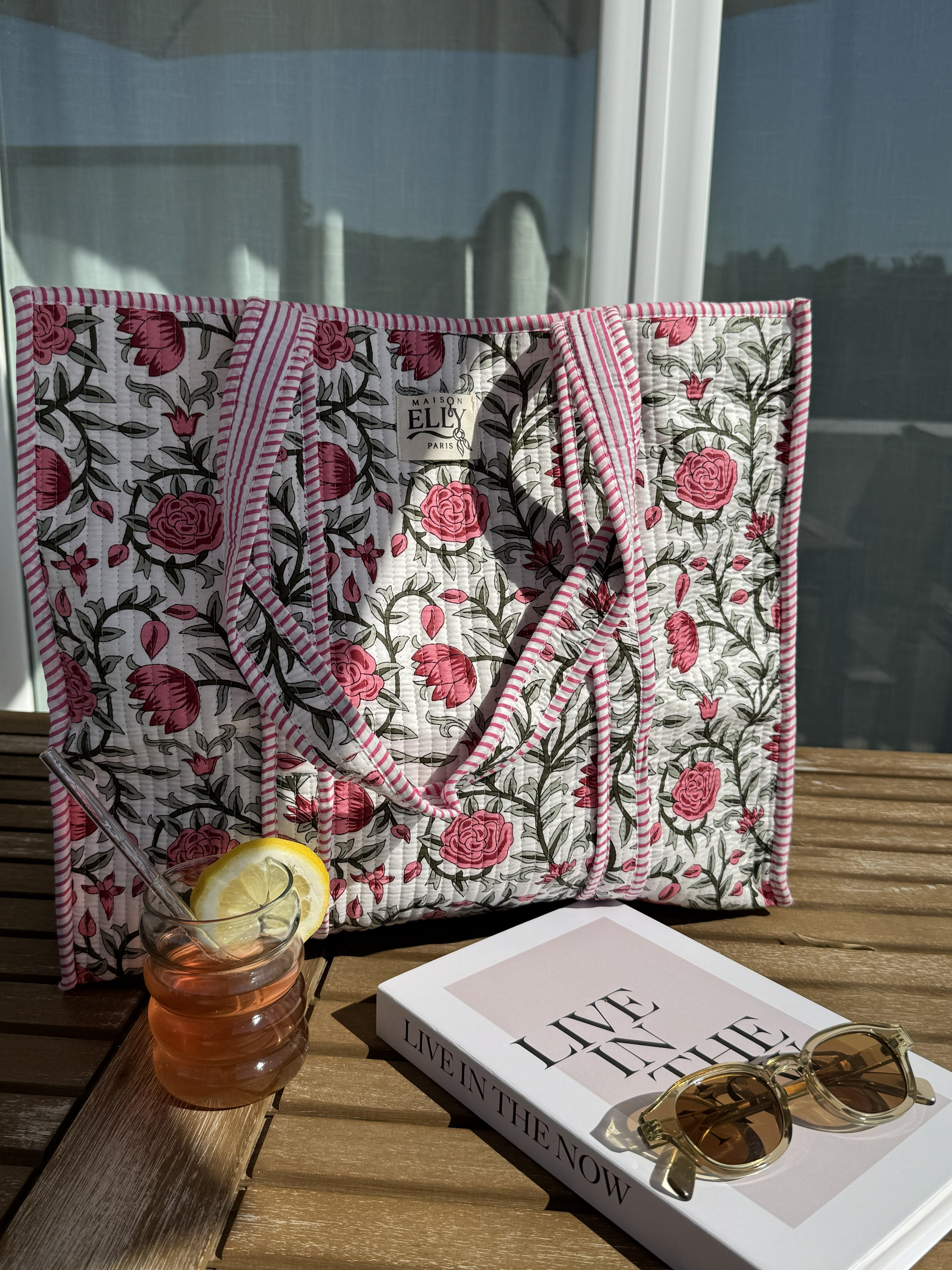 SAC CABAS MATELASSÉ FLEURI